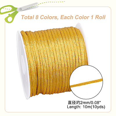   8 Rolls 8 Colors Nylon Rattail Satin Cord NWIR-PH0002-03-1