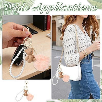 ABS Plastic Imitation Pearl & Plastic Bear Keychains KEYC-YW00296-1