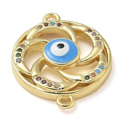 Rack Plating Brass Colorful Cubic Zirconia Vortex Connector Charms KK-K392-08G-01-1