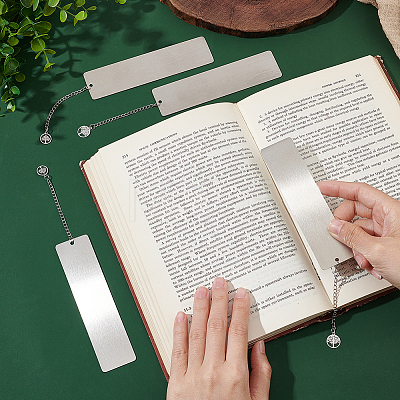 4Pcs 2 Style 201 Stainless Steel Bookmark AJEW-AB00201-1