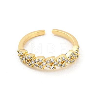Wheat Brass Micro Pave Clear Cubic Zirconia Open Cuff Rings RJEW-G309-22G-1