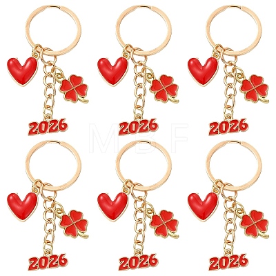 10Pcs Alloy Enamel Clover & Number 2026 & Heart Pendant Decorations KEYC-YW00284-1