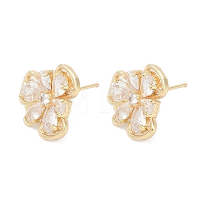 Brass Micro Pave Cubic Zirconia Stud Earring Findings KK-Z094-09G-1