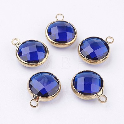 Golden Tone Brass Glass Flat Round Charms GLAA-M003-D-27G-1
