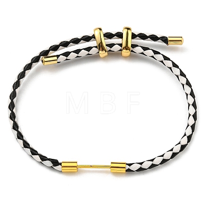 Brass Column Bar Link Bracelet with Leather Cords BJEW-G675-05G-05-1