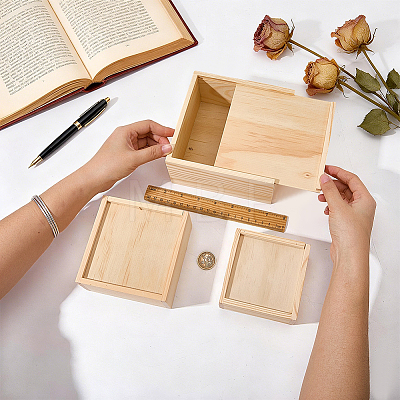 4Pcs 3 Styles Wood Storage Boxes with Sliding Lid ODIS-FG0002-27-1