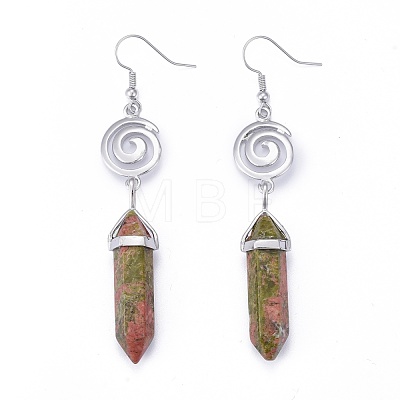Pointed Bullet Natural & Synthetic Mixed Gemstone Dangle Earrings EJEW-K084-C-1