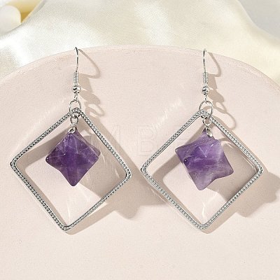 Rhombus Brass Dangle Earrings EJEW-D360-01P-1
