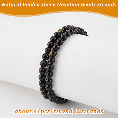 Olycraft 2 Strands Natural Golden Sheen Obsidian Beads Strands G-OC0004-98B-1