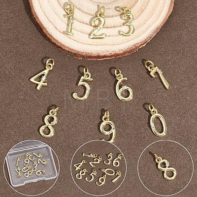 10Pcs 10 Styles Brass Micro Pave Clear Cubic Zirconia Charms KK-BBC0025-92-1