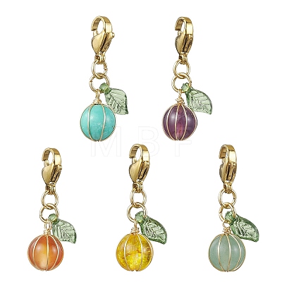 5Pcs Fruit Wire Wrapped Mixed Gemstone Pendant Decorations HJEW-TA00177-1