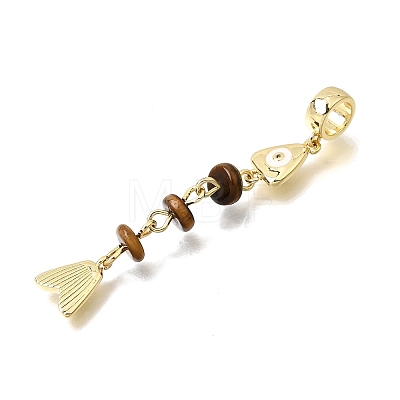 Brass Pave Cubic Zirconia Clear Cubic Zirconia & Natural Tiger Eye & Enamel European Dangle Charms GG-CBA3401-01G-B01-1