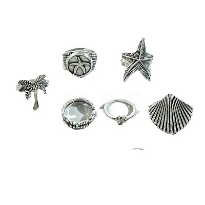 8Pcs 8 Styles Alloy Starfish/Shell Shape/Coconut Tree Finger Rings PW-WG7F8AF-01-1