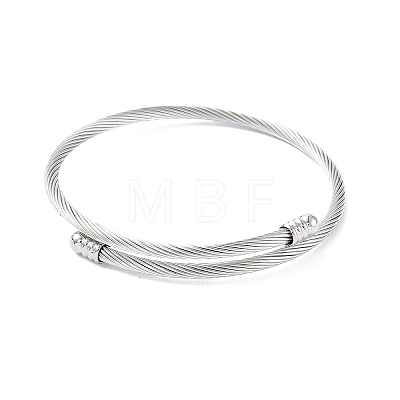 304 Stainless Steel Open Cuff Bangle with Oval Beaded X1-BJEW-C031-01P-1