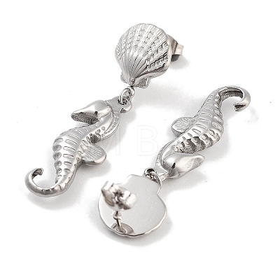 Sea Horse & Shell Shape 304 Stainless Steel Dangle Earrings EJEW-L283-106P-1