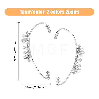 4Pcs 4 Style Crystal Rhinestone Curved Bar Cuff Earrings with Imitation Pearl Beaded EJEW-HY0001-04-1