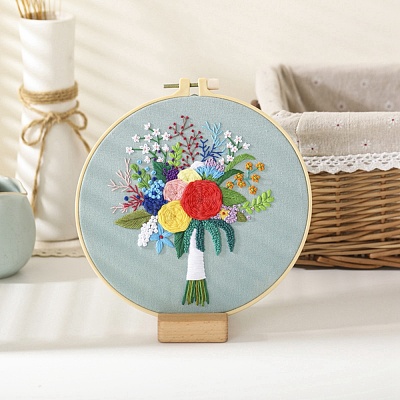 DIY Bouquet Pattern Embroidery Kit DIY-O021-14A-1