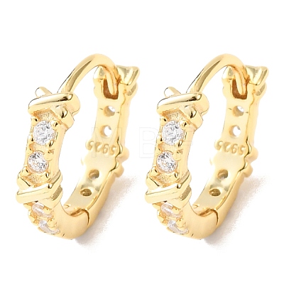 Ring with Letter X 925Sterling Silver Micro Pave Clear Cubic Zirconia Hoop Earrings for Women EJEW-K317-03G-1