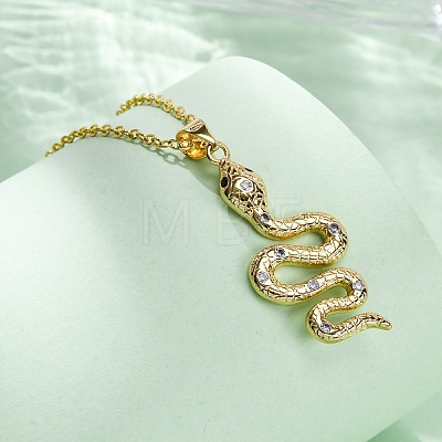 Brass Micro Pave Clear Cubic Zirconia Snake Pendant Necklaces NJEW-S438-02G-G-1