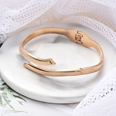 Ion Plating(IP) 304 Stainless Steel Hinged Bangles for Women BJEW-A011-22RG-1