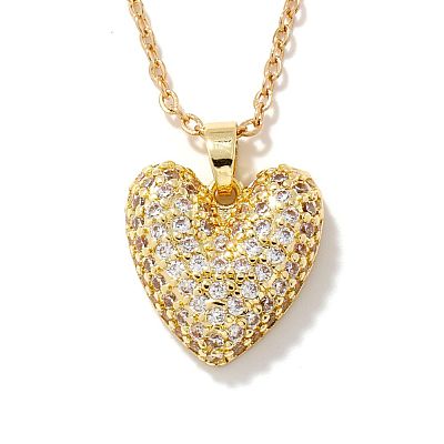 Elegant Romantic Heart Brass Micro Pave Clear Cubic Zirconia Pendant Necklace for Women XT9950-1-1