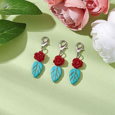 Dyed Synthetic Turquoise Leaf Pendants Decorations HJEW-JM02020-1