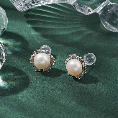 Natural Pearl Ear Studs EJEW-P286-10P-1