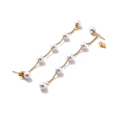 Round Plastic Pearl Beaded Long Chain Dangle Stud Earrings STAS-D179-04G-01-1