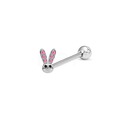 Rabbit Stainless Steel Rhiestone Straight Barbell 15 Gauge Piercing Tongue Rings for Women Men WG89D28-07-1