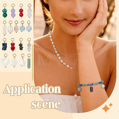 34Pcs 17 Styles Natural Shell & Natural Pearl & Gemstone Pendants PALLOY-BC00008-1