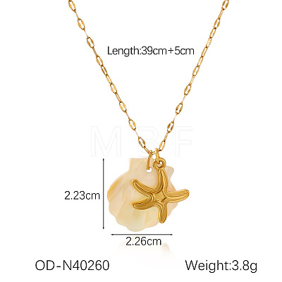 Ocean Theme Natural Shell & 304 Stainless Steel Pendant Dapped Chain Necklaces for Women FS-WG58500-07-1