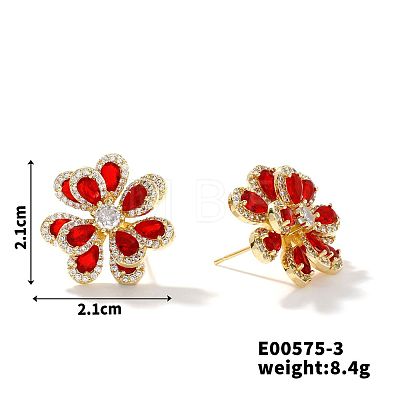 Copper & Zirconia Flower Petal Stud Earrings for Women ZY3251-3-1