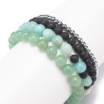 4Pcs 4 Style Natural Green Aventurine & Lava Rock & Synthetic Hematite Stretch Bracelets Set BJEW-JB08481-1