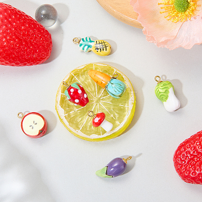 7Pcs 7 Styles Handmade Porcelain Pendants PALLOY-SW00138-1