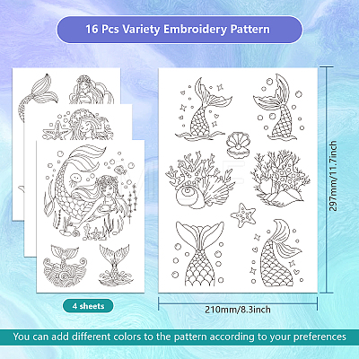 4 Sheets 11.6x8.2 Inch Stick and Stitch Embroidery Patterns DIY-WH0455-092-1