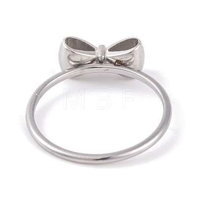 Non-Tarnish 304 Stainless Steel Bowknot Finger Ring for Women RJEW-C086-01-P-1