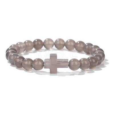 Natural Grey Agate Round Beads Stretch Bracelets LS-YG0612-5-1