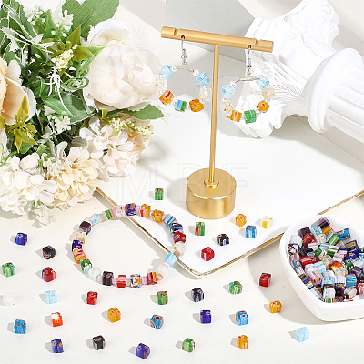 180Pcs Cube Handmade Millefiori Glass Beads LK-PA0001-08-1