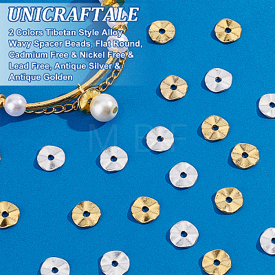 Unicraftale 300Pcs 2 Colors Tibetan Style Alloy Wavy Spacer Beads FIND-UN0001-29-1