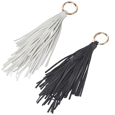 2Pcs 2 Colors PU Leather Tassel Pendan Keychains FIND-CL0001-88C-1