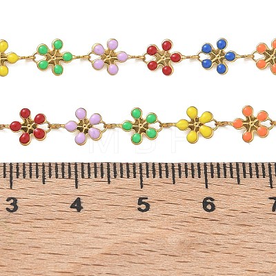 304 Stainless Steel Enamel Colorful Sunflower Link Chain Necklaces for Women NJEW-JN06104-1