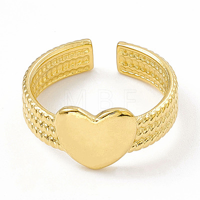 Ion Plating(IP) 304 Stainless Steel Heart Open Cuff Ring for Women RJEW-G275-06G-1