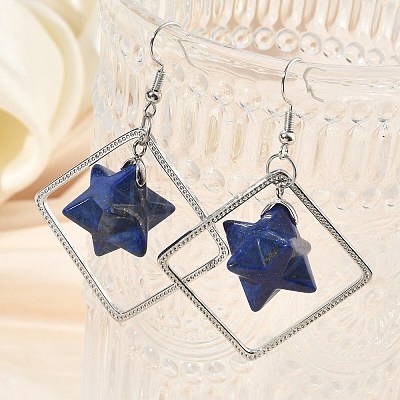Rhombus Brass Dangle Earrings EJEW-D360-01P-10-1