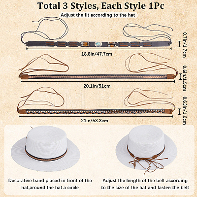 CRASPIRE 3Pcs 3 Styles Crystal Rhinestone Southwestern Cowboy Hat Belt DIY-CP0009-17B-1