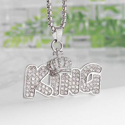 Alloy Full Crystal Rhinestone Crown with Word KING Pendant Necklaces for Unisex WGC5C6D-02-1