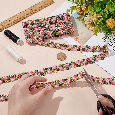 3D Flower Embroidery Polyester Lace Trim SRIB-WH0011-141B-1