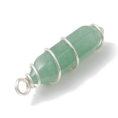 Natural Green Aventurine Double Terminal Pointed Pendants PALLOY-JF02673-02-1