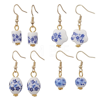 4 Pairs Handmade Printed Porcelain Dangle Earrings EJEW-JE06701-1