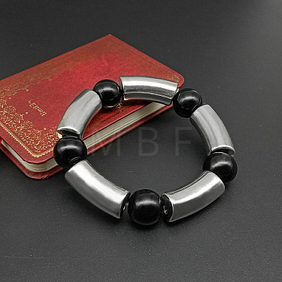 Stainless Steel & Glass Bead Stretch Bracelets for Women Men UF8116-1