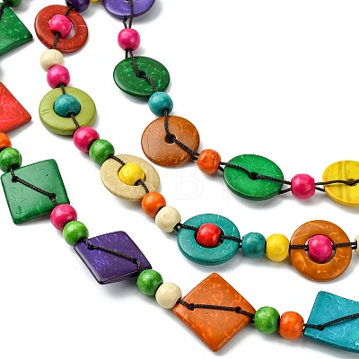 Dyed Natural Coconut Rhombus Beaded 3 Layer Necklaces NJEW-A007-02C-1
